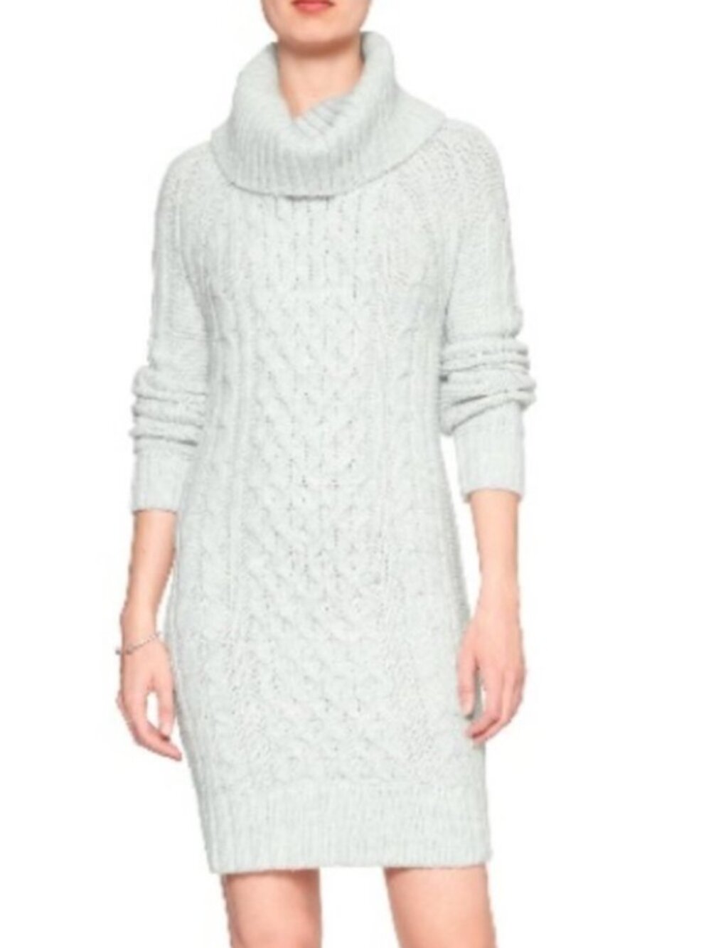 Banana Republic Heather Light Gray Cable Knit Turtleneck Sweater Dress XS